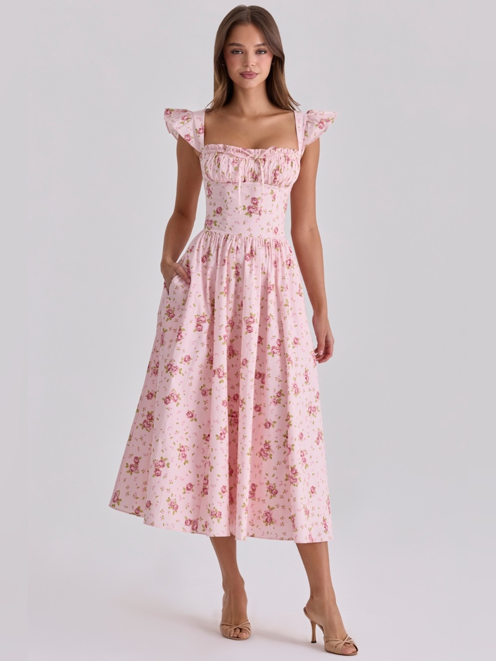 House of CB Livia Pink Vintage Rose Cotton Midi Sundress NWOT size XS $279
